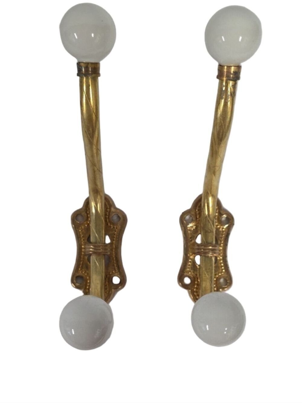Victorian-Style Brass Double Coat Hooks With White Porcelain Tips (Set Of 2)